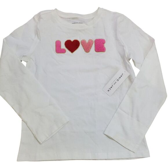 Janie and Jack  LOVE Pink Puffy Word Tee T-Shirt Girls Size 7 Long Sleeve NEW - Picture 1 of 5